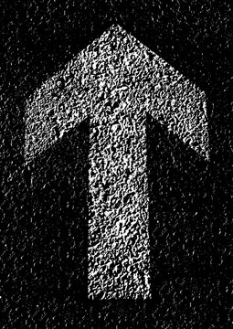Large arrow on a tarmac surface texture with a transparent background
