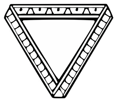 Mobius triangle loop, impossible figure in black and white vector drawing, mathematical geometry shape
