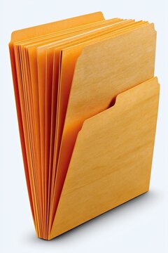 Orange file folder set fanned open on white studio background