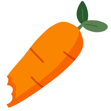 Orange carrot with bite mark doodle illustration isolated on transparent background