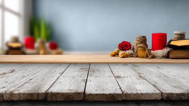 Rustic Wooden Tabletop Display for Saint Teresa of Avila Feast Day Commemoration and Devotional Prayer Reflection