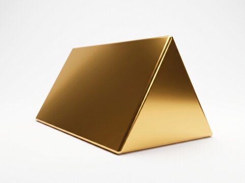 Golden shiny metallic pyramid on a clean surface