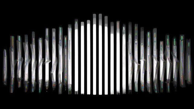 Abstract digital audio equalizer sound wave bars on black background for music production technology visualization