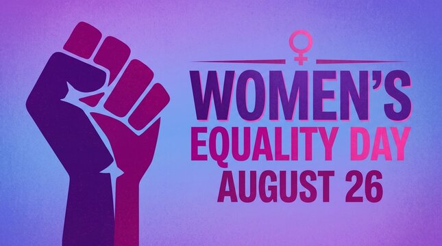 Women's equality day celebration with fist symbol on august 26, purple backgroun