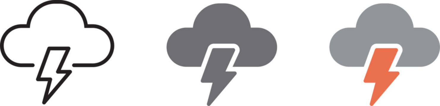Thunderstorm Weather Icon. Lightning Cloud Symbol. Simple Pictogram for Storm Forecast, Rain, Severe Weather, Climate, Emergency Alert and Outdoor Safety.