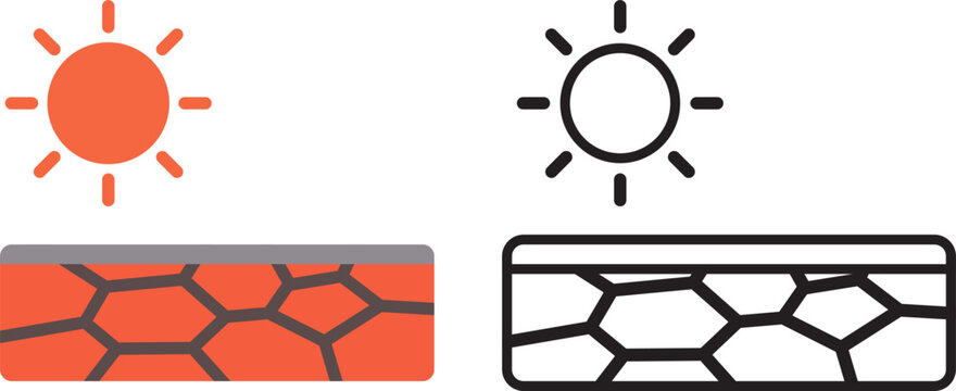 Drought Weather Icon. Cracked Ground Symbol. Simple Pictogram for Climate Change, Dry Season, Water Shortage, Desert, Environmental Warning and Weather Forecast.