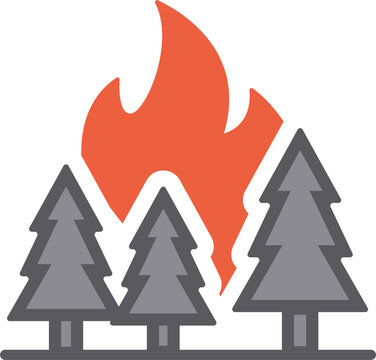 Wildfire Icon. Forest Fire Symbol. Simple Pictogram for Natural Disaster, Emergency Alert, Climate Change, Environmental Protection and Hazard Warning.