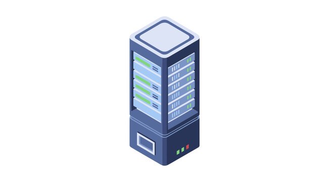 Isometric database server rack with status indicators