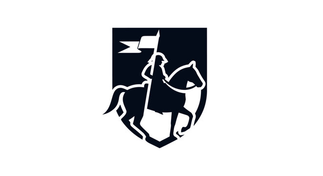 Minimalist Knight on Horseback Emblem Logo Design.