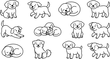Fototapeta premium Collection of cute puppy dog illustrations showing various daily poses with illustration
