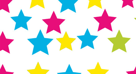 Obraz premium Seamless pattern featuring vibrant colorful star shapes on a clean white background.