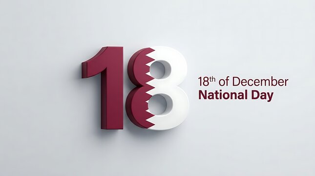 Qatar national day celebration with large red and white number 18 and flag