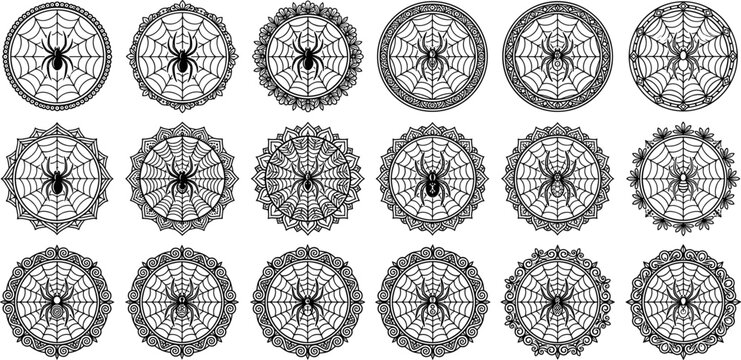 Collection of decorative circular geometric mandala patterns and floral ornaments
