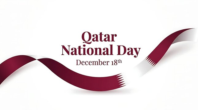 Qatar national day celebration banner with red and white waves, celebration