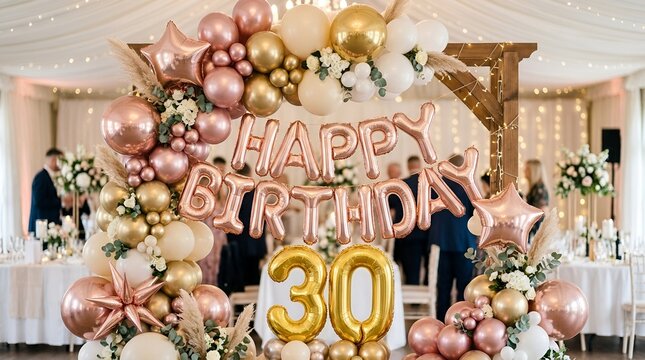 Happy 30th Birthday Balloon Arch Celebration Party Event Decor