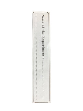 A sleek, minimalist laboratory tag with the text Name of the Experiment: on a clean white background