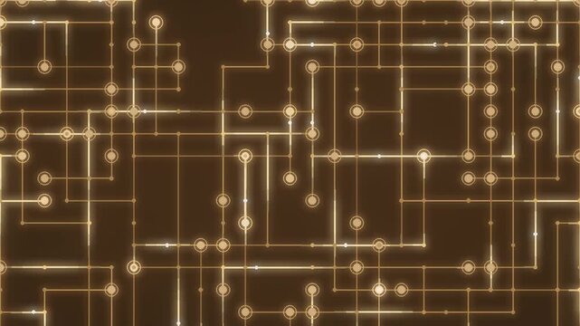 Glowing Circuit Board Traces with Flowing Data Pulses seamless loop in vibrant orange tones