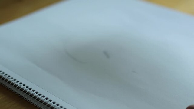 Horizontal 4K video of a male professional artist using an EE graphite pencil to sketch an initial circular structure on paper