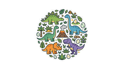 Prehistoric Dinosaur Circle Vector Illustration © Suris