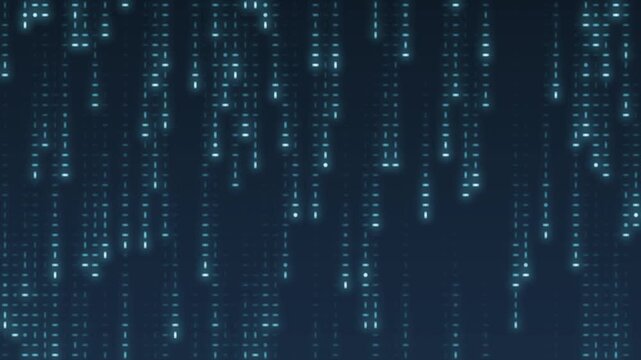 Falling digital code rain glowing streaks seamless loop in deep cyan tones