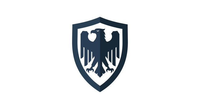 Minimalist heraldic eagle shield emblem icon design.