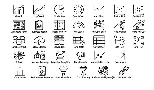 Data Visualization Thin Line Icons Vector Illustration Set