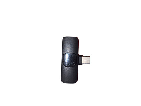 Black USB-C to micro-USB adapter with textured body and metallic connector on white background