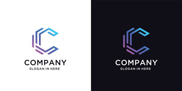creative hexagon logo design featuring geometric letter C monogram symbol for modern corporate branding identity isolated