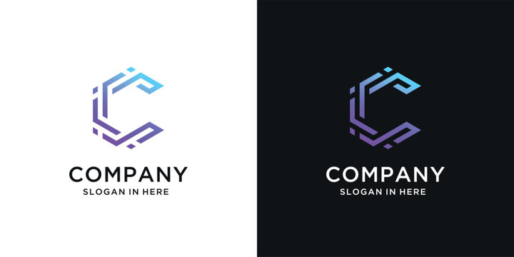 Abstract logo design of letter C for creative modern digital technology for business branding