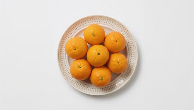 Fresh Oranges Arranged on a Decorative Plate Isolated on White