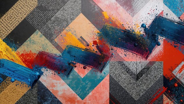 Abstract Colorful Geometric Pattern with Brush Strokes and Texture