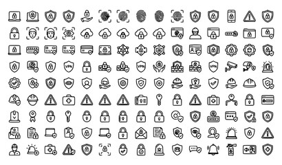 Fototapeta premium Protection and Security Thin Line Editable Stroke Vector Icon Collection