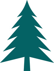 Fototapeta premium Minimalist dark teal pine tree silhouette graphic icon isolated on solid white background with illustration single evergreen flat vector illustration