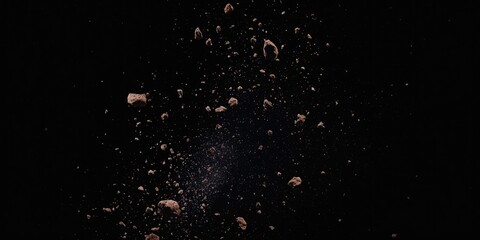 Asteroid Belt Surrounded by Space Dust Against Dark Background © CreativeBro