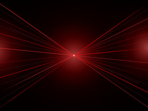 Red laser beam light effect on black background, glowing neon rays with lens flare, futuristic security scan and stage lighting vector