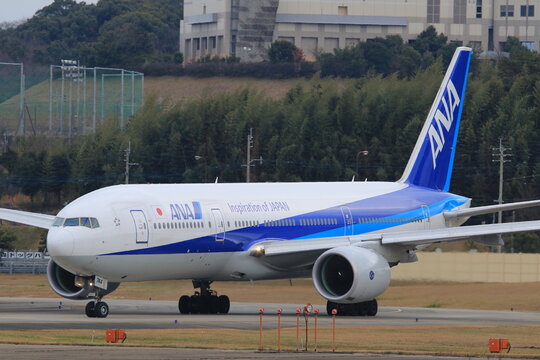 All Nippon Airways (ANA) Boeing 767 on approach on January 14, 2016 in Fukuoka, Japan.