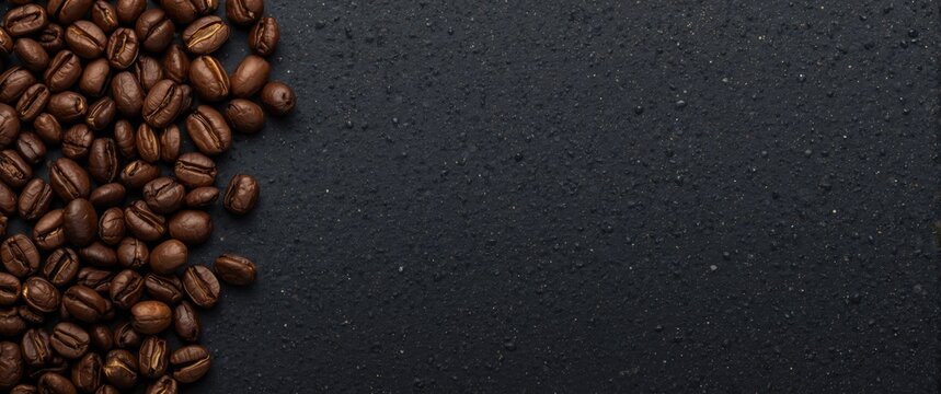 Coffee beans on a dark textured background