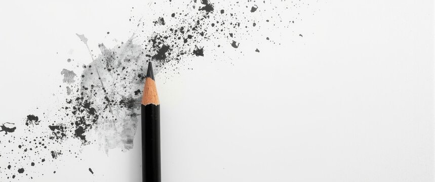 Black Pencil with Charcoal Smudges and Splatter on White Background