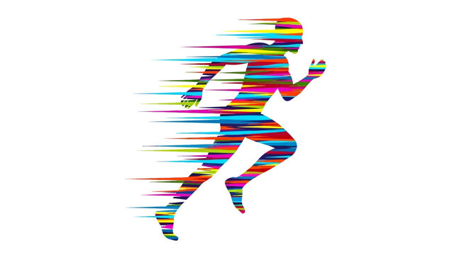 Colorful abstract silhouette of a running athlete showing speed and motion.
