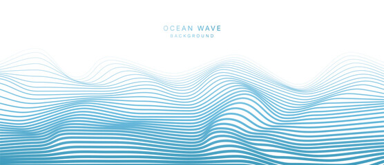Ocean wave background vector. Abstract blue flowing contour lines with layered curved surfaces and smooth fluid motion. Minimal marine design for banner, poster, cover, wallpaper and presentation. © TWINS DESIGN STUDIO