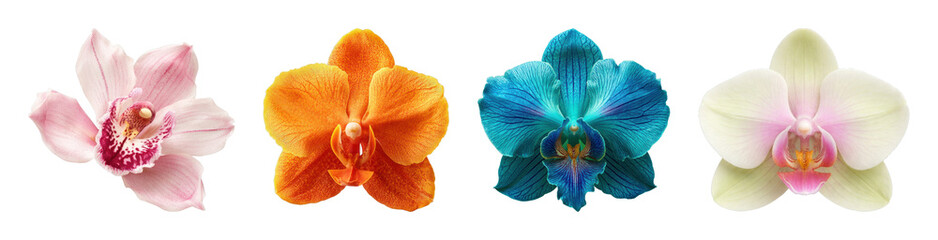 Obraz premium PNG Vibrant orchids in colorful display on transparent background