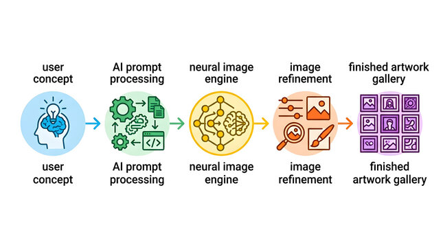 Generative AI Art Generator Workflow Infographic illustration background