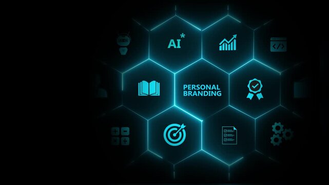 Personal branding concept. Creating and promoting a unique identity, image and reputation. Businessman building a strong personal brand for increasing opportunities, recognition and business success.