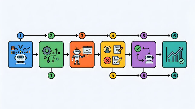 AI business automation process flow and machine learning infographic