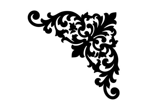 Ornate black floral corner ornament vector illustration damask filigree design