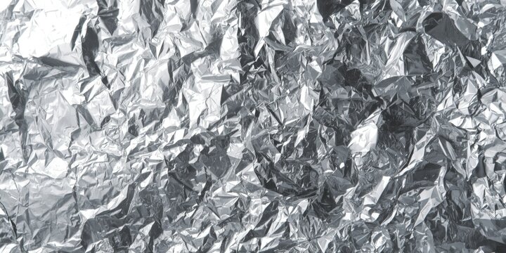 Crumpled Aluminum Foil Texture Background in Silver Tones