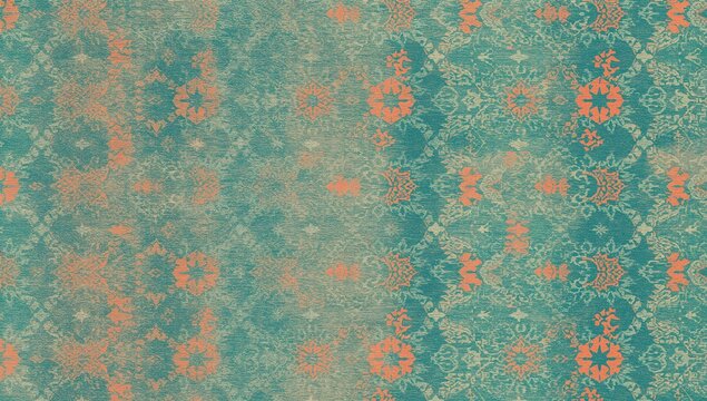 Ornate Vintage Pattern with Turquoise and Coral Design Textures