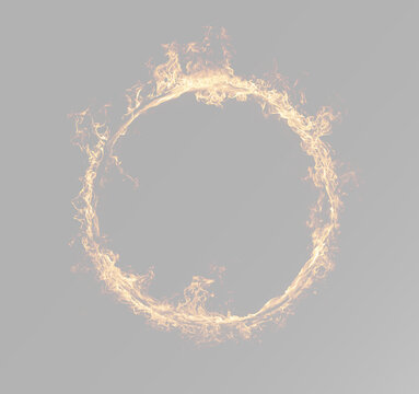 Glowing fire ring with dynamic burning flames isolated transparent overlay png for creative compositions and effects