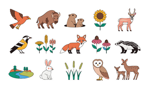 Wildlife And Nature Flat Illustration Collection.