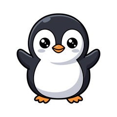 Fototapeta premium Cute Cartoon Penguin with Open Wings.